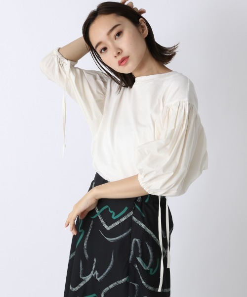 JEANASIS（ジーナシス）の「【WEB限定】バルーンスリーブフハクコンビ/957650（Tシャツ/カットソー・レディース・ホワイト/ブラック/マスタード・FREE）」の6枚目の写真