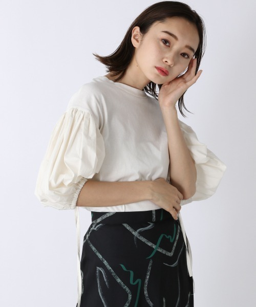 JEANASIS（ジーナシス）の「【WEB限定】バルーンスリーブフハクコンビ/957650（Tシャツ/カットソー・レディース・ホワイト/ブラック/マスタード・FREE）」の7枚目の写真
