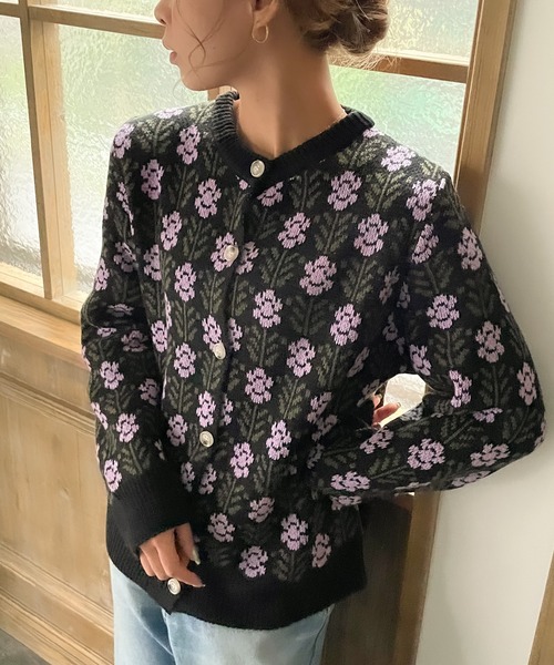 JUNOAH（ジュノア）の「花柄ニットカーディガン（カーディガン/ボレロ