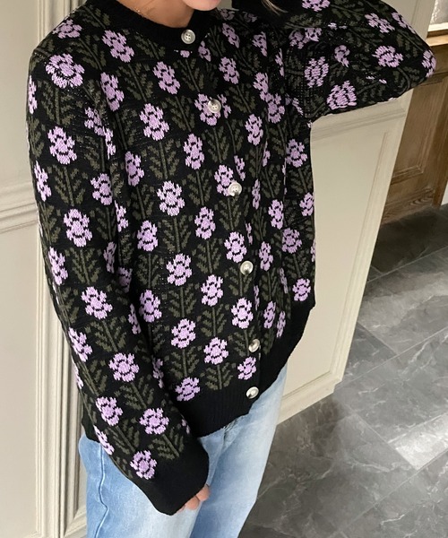 JUNOAH（ジュノア）の「花柄ニットカーディガン（カーディガン/ボレロ