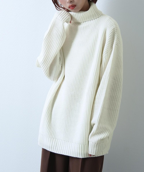 ZIP FIVE（ジップファイブ）の「【ZIP FIVE】7Gあぜ編みオーバーサイズタートルネックニット（ニット/セーター・メンズ・ネイビー/ブルー/グレイッシュベージュ/ライトグレー/オフホワイト/モカ/ブラック/オリーブ/アイボリー/グリーン系・LARGE/MEDIUM/X-LARGE）」の2枚目の写真