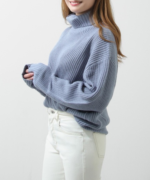 ZIP FIVE（ジップファイブ）の「【ZIP FIVE】7Gあぜ編みオーバーサイズタートルネックニット（ニット/セーター・メンズ・ネイビー/ブルー/グレイッシュベージュ/ライトグレー/オフホワイト/モカ/ブラック/オリーブ/アイボリー/グリーン系・LARGE/MEDIUM/X-LARGE）」の10枚目の写真