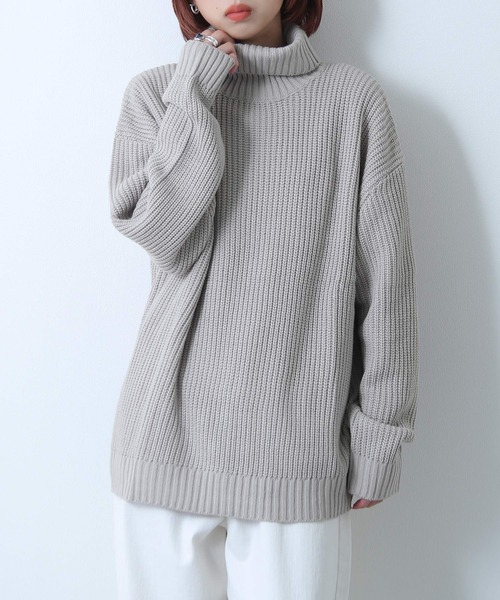 ZIP FIVE（ジップファイブ）の「【ZIP FIVE】7Gあぜ編みオーバーサイズタートルネックニット（ニット/セーター・メンズ・ネイビー/ブルー/グレイッシュベージュ/ライトグレー/オフホワイト/モカ/ブラック/オリーブ/アイボリー/グリーン系・LARGE/MEDIUM/X-LARGE）」の5枚目の写真