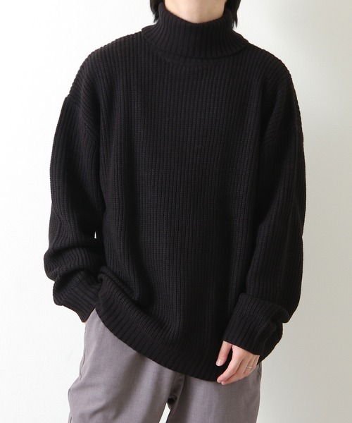 ZIP FIVE（ジップファイブ）の「【ZIP FIVE】7Gあぜ編みオーバーサイズタートルネックニット（ニット/セーター・メンズ・ネイビー/ブルー/グレイッシュベージュ/ライトグレー/オフホワイト/モカ/ブラック/オリーブ/アイボリー/グリーン系・LARGE/MEDIUM/X-LARGE）」の4枚目の写真