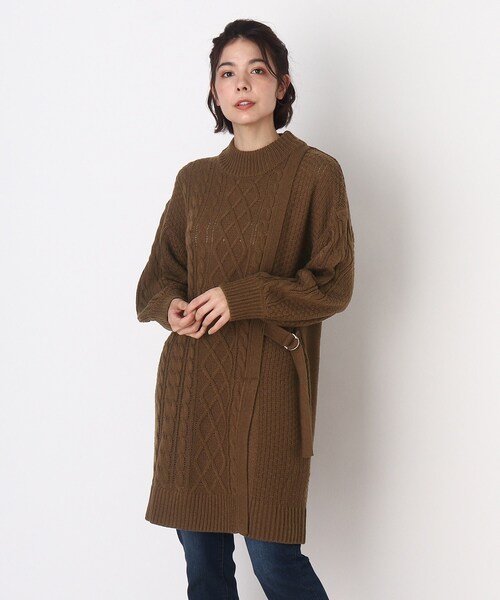 DRESKIP（ドレスキップ）の「◆Dカン付きケーブルニットチュニックワンピース（チュニック・レディース・ダークブラウン/サンドベージュ/マスタード・02/03/04）」の2枚目の写真