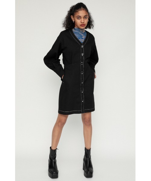 SLY(スライ)の「DENIM VOLUME SLEEVE S/OP デニムボリュームスリーブショート ワンピース(ワンピース・レディース・ブルー/ブラック・2/1)」の4枚目の写真