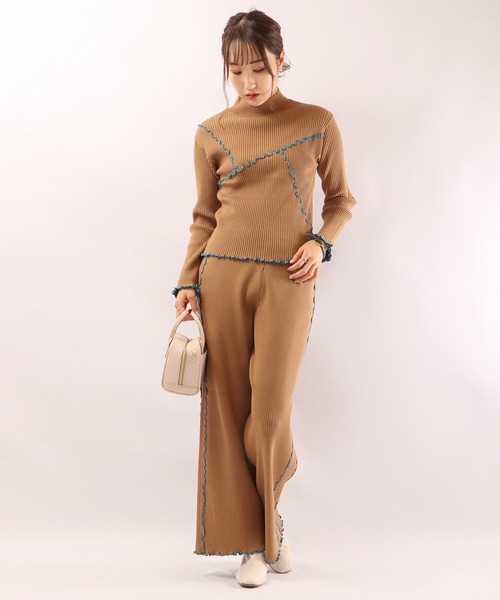 EACH.（イーチ）の「【EACH】MELLOW STITCH RIB KNIT PT リブニットパンツ（その他パンツ・レディース・ブラック/ベージュ/グリーン・FREE）」の9枚目の写真