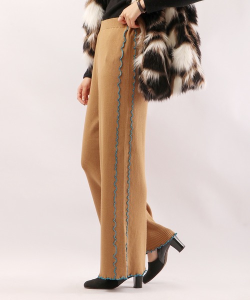 EACH.（イーチ）の「【EACH】MELLOW STITCH RIB KNIT PT リブニットパンツ（その他パンツ・レディース・ブラック/ベージュ/グリーン・FREE）」の6枚目の写真