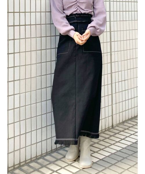 EMODA(エモダ)の「ワイドポケットフリンジスカート(スカート・レディース・アイボリー/ブラック/グリーン・SMALL/MEDIUM)」の3枚目の写真