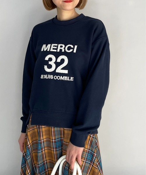 PICCIN（ピッチン）の「ビーズ刺繍プルオーバー（スウェット・レディース・ネイビー/オフホワイト/グレイッシュベージュ・M）」の3枚目の写真