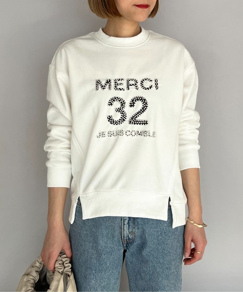 PICCIN（ピッチン）の「ビーズ刺繍プルオーバー（スウェット・レディース・ネイビー/オフホワイト/グレイッシュベージュ・M）」の2枚目の写真