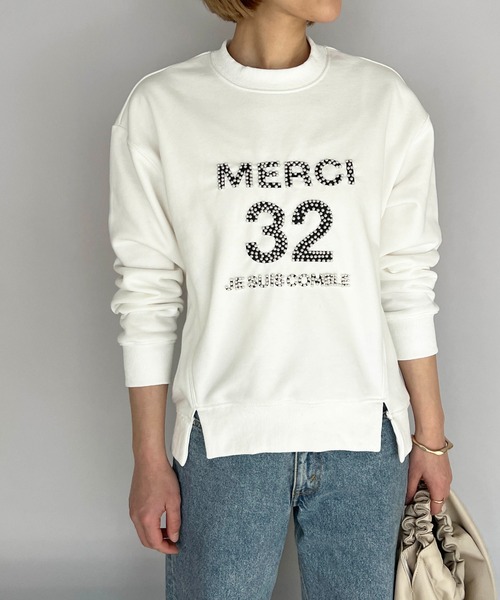 PICCIN（ピッチン）の「ビーズ刺繍プルオーバー（スウェット・レディース・ネイビー/オフホワイト/グレイッシュベージュ・M）」の16枚目の写真