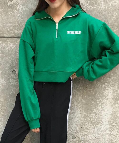 INGNI（イング）の「ハーフZIP刺繍ロゴショートスウェット（Tシャツ/カットソー・レディース・グリーン/ブルー/イエロー/オートミール・M）」の2枚目の写真