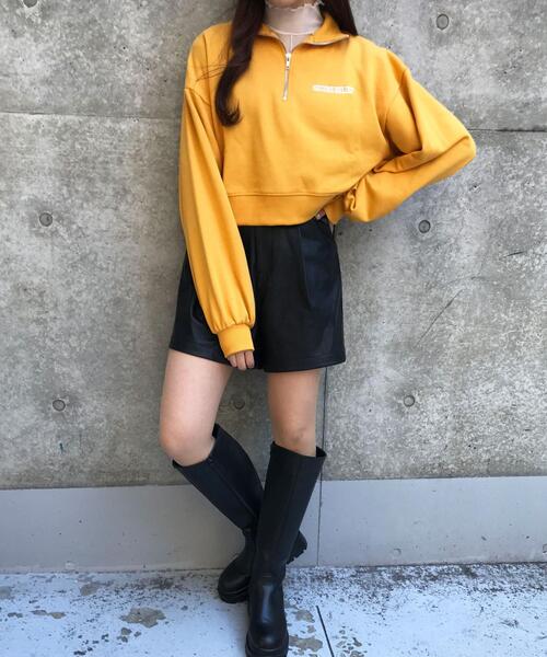 INGNI（イング）の「ハーフZIP刺繍ロゴショートスウェット（Tシャツ/カットソー・レディース・グリーン/ブルー/イエロー/オートミール・M）」の9枚目の写真