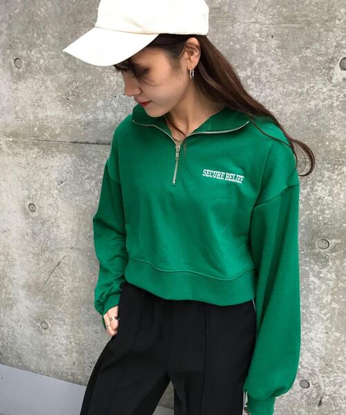 INGNI（イング）の「ハーフZIP刺繍ロゴショートスウェット（Tシャツ/カットソー・レディース・グリーン/ブルー/イエロー/オートミール・M）」の12枚目の写真