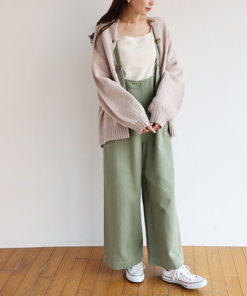 andme（アンドミー）の「コットンツイルサイドポケットワイドサロペット（サロペット/オーバーオール・レディース・ブラック/オフホワイト/キナリ/グリーン/ブラウン・M/L）」の5枚目の写真