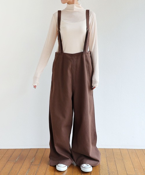 andme（アンドミー）の「コットンツイルサイドポケットワイドサロペット（サロペット/オーバーオール・レディース・ブラック/オフホワイト/キナリ/グリーン/ブラウン・M/L）」の19枚目の写真