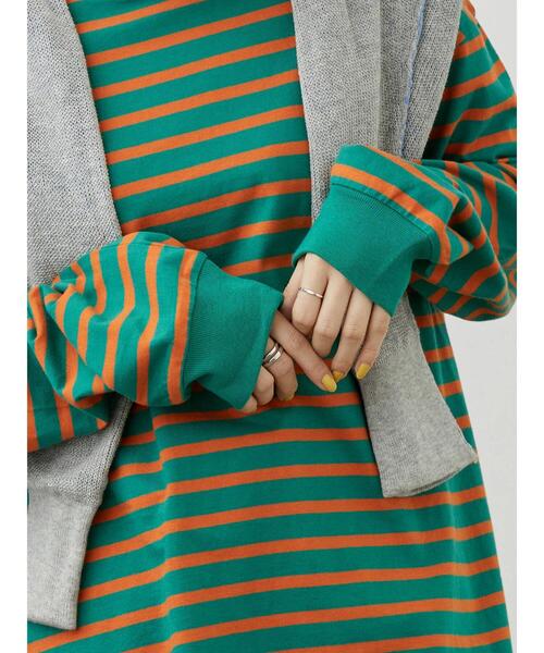 AMERICAN HOLIC(アメリカンホリック)の「カラーボーダーカットプルオーバー(Tシャツ/カットソー・レディース・グリーン/サックスブルー・M/L)」の13枚目の写真