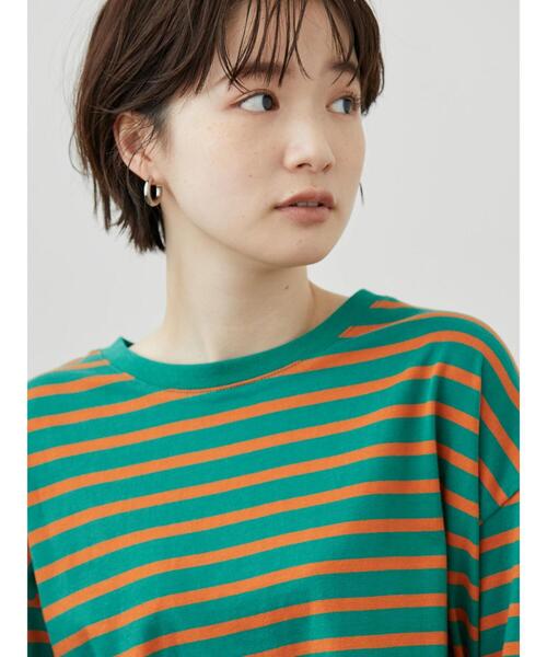 AMERICAN HOLIC(アメリカンホリック)の「カラーボーダーカットプルオーバー(Tシャツ/カットソー・レディース・グリーン/サックスブルー・M/L)」の9枚目の写真