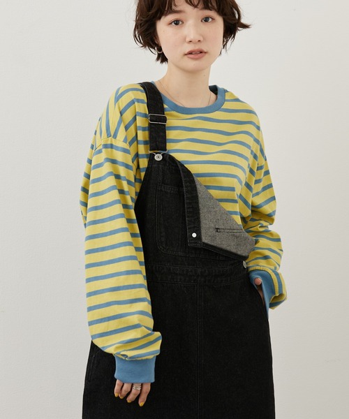 AMERICAN HOLIC(アメリカンホリック)の「カラーボーダーカットプルオーバー(Tシャツ/カットソー・レディース・グリーン/サックスブルー・M/L)」の2枚目の写真