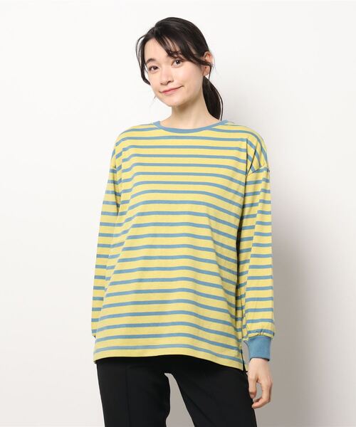 AMERICAN HOLIC(アメリカンホリック)の「カラーボーダーカットプルオーバー(Tシャツ/カットソー・レディース・グリーン/サックスブルー・M/L)」の3枚目の写真