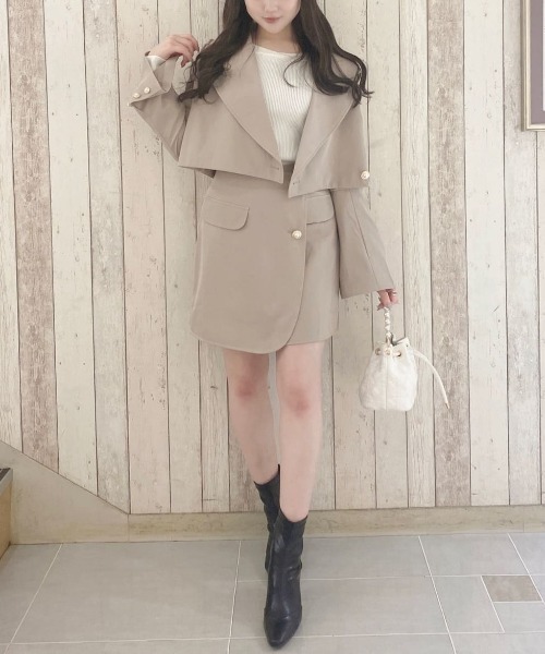 MIIA（ミーア）の「カシュクールショートテーラードジャケット（カーディガン/ボレロ・レディース・ブラック/ベージュ/グリーン・FREE）」の2枚目の写真