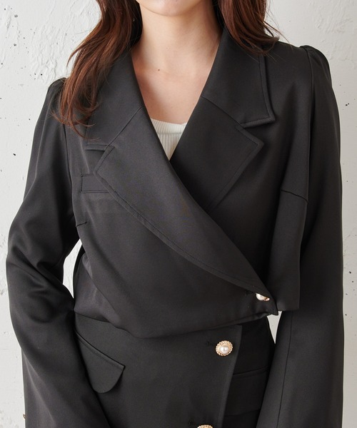 MIIA（ミーア）の「カシュクールショートテーラードジャケット（カーディガン/ボレロ・レディース・ブラック/ベージュ/グリーン・FREE）」の7枚目の写真