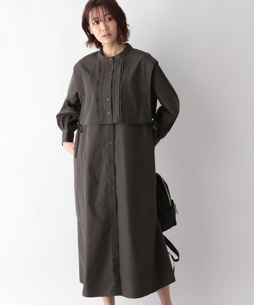 GLOBAL WORK(グローバルワーク)の「ピンタックレイヤード2Pワンピース/262889(ワンピース・レディース・ダークグレー/マスタード/アイボリー・FREE)」の2枚目の写真