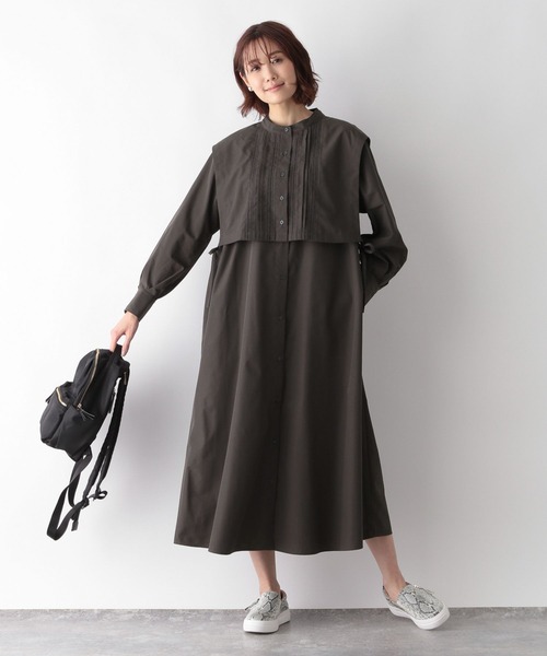 GLOBAL WORK(グローバルワーク)の「ピンタックレイヤード2Pワンピース/262889(ワンピース・レディース・ダークグレー/マスタード/アイボリー・FREE)」の4枚目の写真