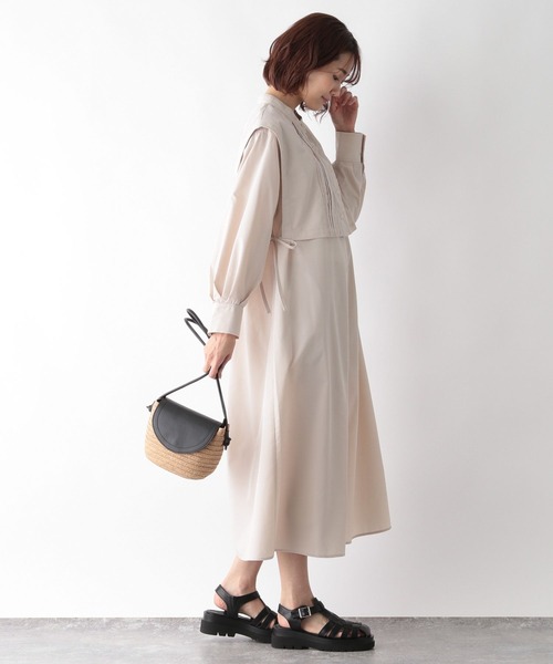 GLOBAL WORK(グローバルワーク)の「ピンタックレイヤード2Pワンピース/262889(ワンピース・レディース・ダークグレー/マスタード/アイボリー・FREE)」の10枚目の写真