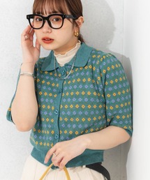 nemne store | ジャガード編みサマーポロニットカーディガン(ニット/セーター)