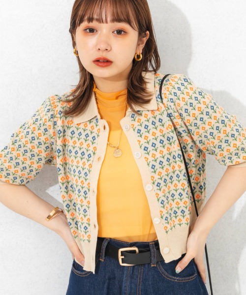 nemne store（ネンネストア）の「ジャガード編みサマーポロニットカーディガン（ニット/セーター・レディース・ブルー/アイボリー・フリー）」の2枚目の写真