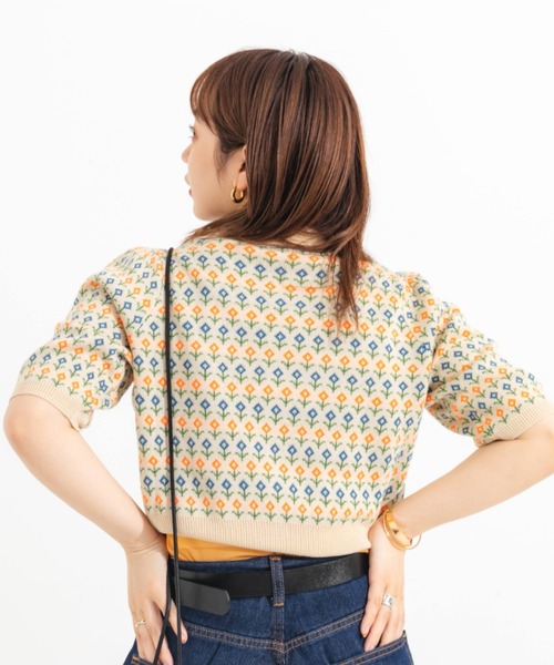 nemne store（ネンネストア）の「ジャガード編みサマーポロニットカーディガン（ニット/セーター・レディース・ブルー/アイボリー・フリー）」の13枚目の写真