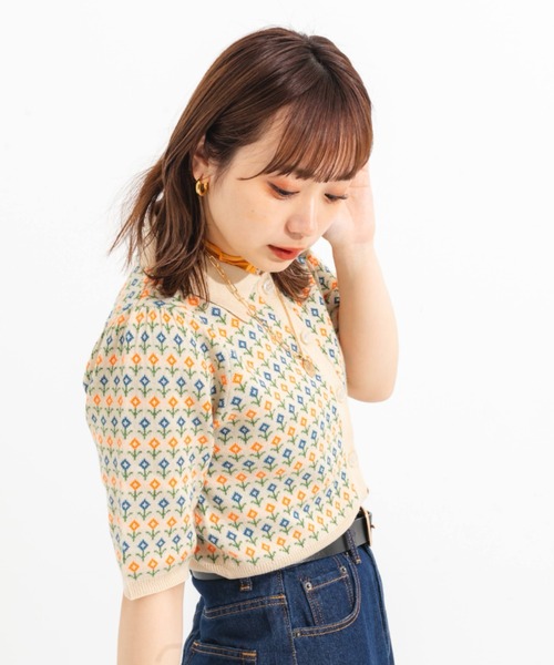 nemne store（ネンネストア）の「ジャガード編みサマーポロニットカーディガン（ニット/セーター・レディース・ブルー/アイボリー・フリー）」の14枚目の写真