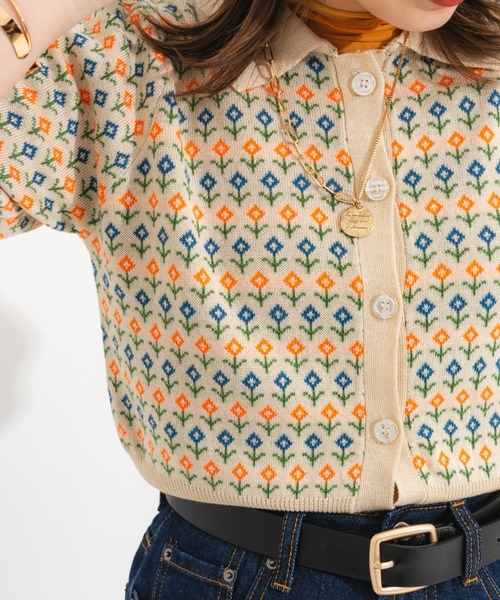 nemne store（ネンネストア）の「ジャガード編みサマーポロニットカーディガン（ニット/セーター・レディース・ブルー/アイボリー・フリー）」の15枚目の写真