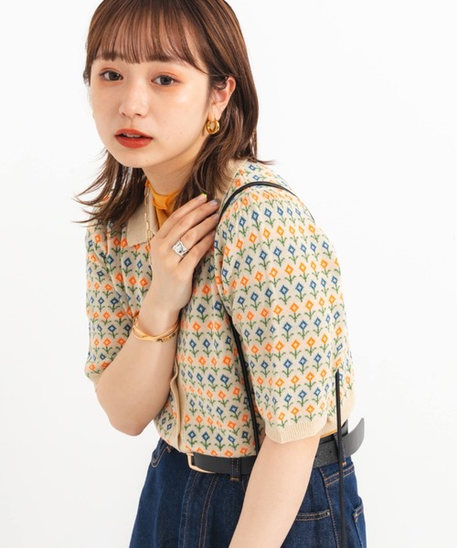 nemne store（ネンネストア）の「ジャガード編みサマーポロニットカーディガン（ニット/セーター・レディース・ブルー/アイボリー・フリー）」の8枚目の写真