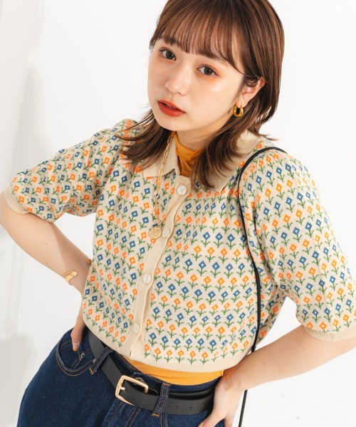 nemne store（ネンネストア）の「ジャガード編みサマーポロニットカーディガン（ニット/セーター・レディース・ブルー/アイボリー・フリー）」の10枚目の写真