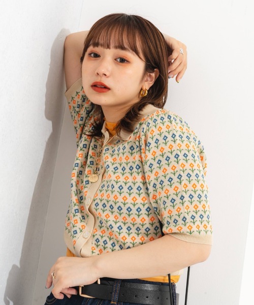 nemne store（ネンネストア）の「ジャガード編みサマーポロニットカーディガン（ニット/セーター・レディース・ブルー/アイボリー・フリー）」の11枚目の写真