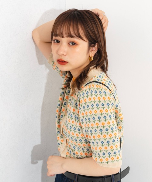 nemne store（ネンネストア）の「ジャガード編みサマーポロニットカーディガン（ニット/セーター・レディース・ブルー/アイボリー・フリー）」の12枚目の写真