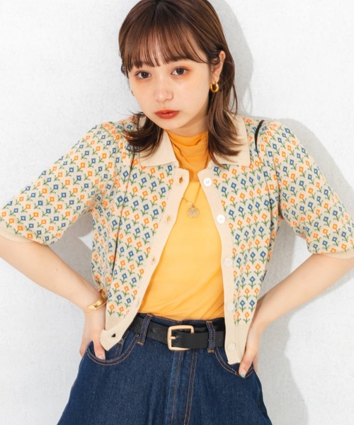 nemne store（ネンネストア）の「ジャガード編みサマーポロニットカーディガン（ニット/セーター・レディース・ブルー/アイボリー・フリー）」の5枚目の写真