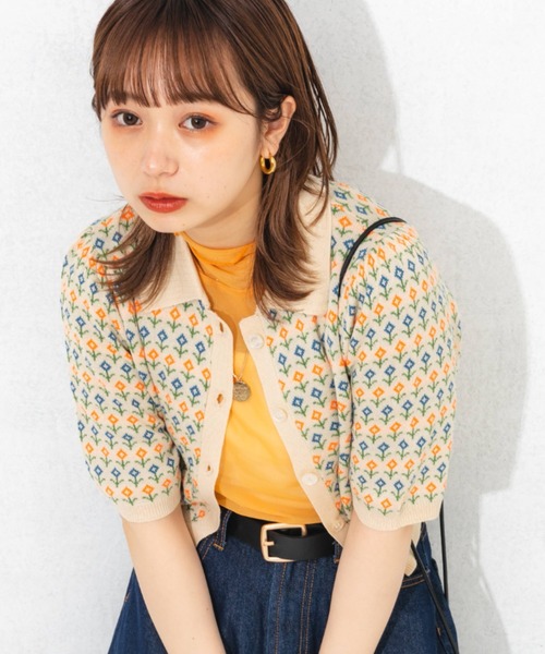 nemne store（ネンネストア）の「ジャガード編みサマーポロニットカーディガン（ニット/セーター・レディース・ブルー/アイボリー・フリー）」の6枚目の写真