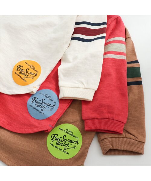 BREEZE（ブリーズ）の「袖ラインTシャツ（Tシャツ/カットソー・キッズ・ブラウン/オフホワイト/レッド/カーキ・100/120/140/90/110/80/130）」の6枚目の写真