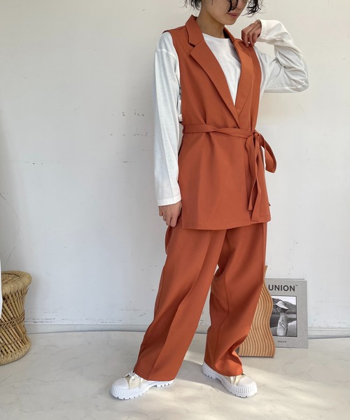 AS KNOW AS plus(アズノゥアズプラス)の「●ハイウエストストレートパンツ セットアップ可能(スラックス・レディース・ブラック/オレンジ/ベージュ系その他/グリーン系その他・FREE)」の6枚目の写真