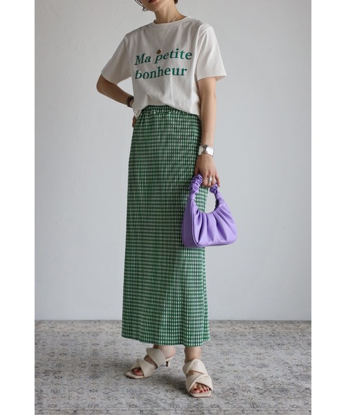 Bonjour Sagan（ボンジュールサガン）の「ギンガムチェック楊柳プリーツスカート（スカート・レディース・ブラック/グリーン・FREE）」の3枚目の写真