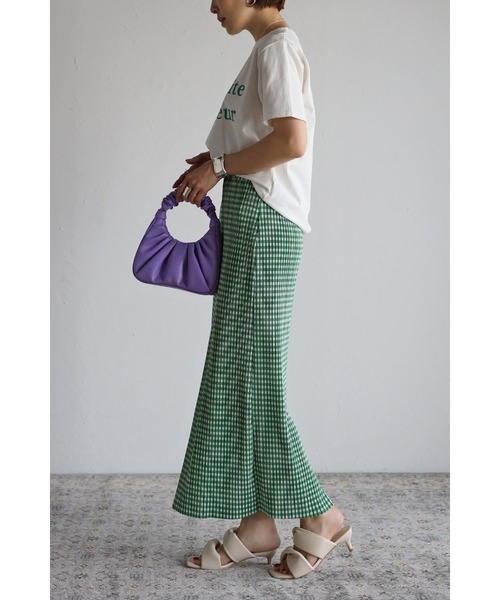Bonjour Sagan（ボンジュールサガン）の「ギンガムチェック楊柳プリーツスカート（スカート・レディース・ブラック/グリーン・FREE）」の5枚目の写真