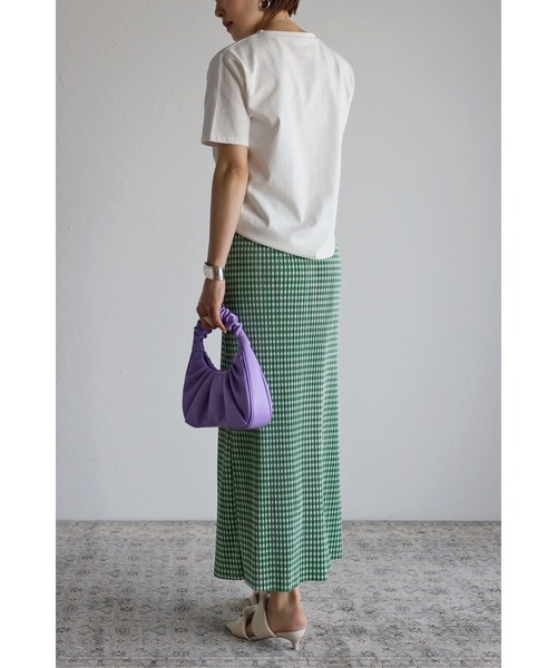 Bonjour Sagan（ボンジュールサガン）の「ギンガムチェック楊柳プリーツスカート（スカート・レディース・ブラック/グリーン・FREE）」の7枚目の写真