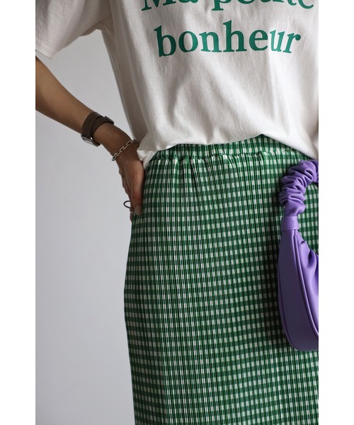 Bonjour Sagan（ボンジュールサガン）の「ギンガムチェック楊柳プリーツスカート（スカート・レディース・ブラック/グリーン・FREE）」の8枚目の写真