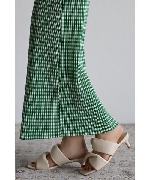 Bonjour Sagan（ボンジュールサガン）の「ギンガムチェック楊柳プリーツスカート（スカート・レディース・ブラック/グリーン・FREE）」の9枚目の写真