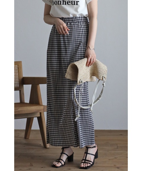 Bonjour Sagan（ボンジュールサガン）の「ギンガムチェック楊柳プリーツスカート（スカート・レディース・ブラック/グリーン・FREE）」の11枚目の写真
