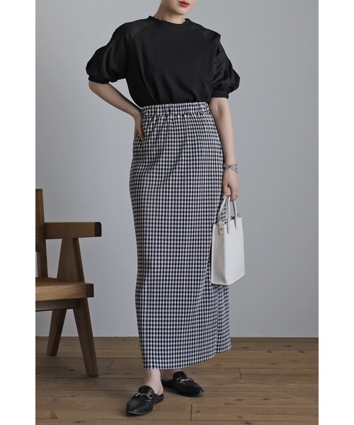 Bonjour Sagan（ボンジュールサガン）の「ギンガムチェック楊柳プリーツスカート（スカート・レディース・ブラック/グリーン・FREE）」の16枚目の写真